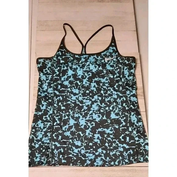 Nike Dri-Fit Running Racerback Tank Top Womens Size XS Black Aqua Sportswear - Picture 1 of 6